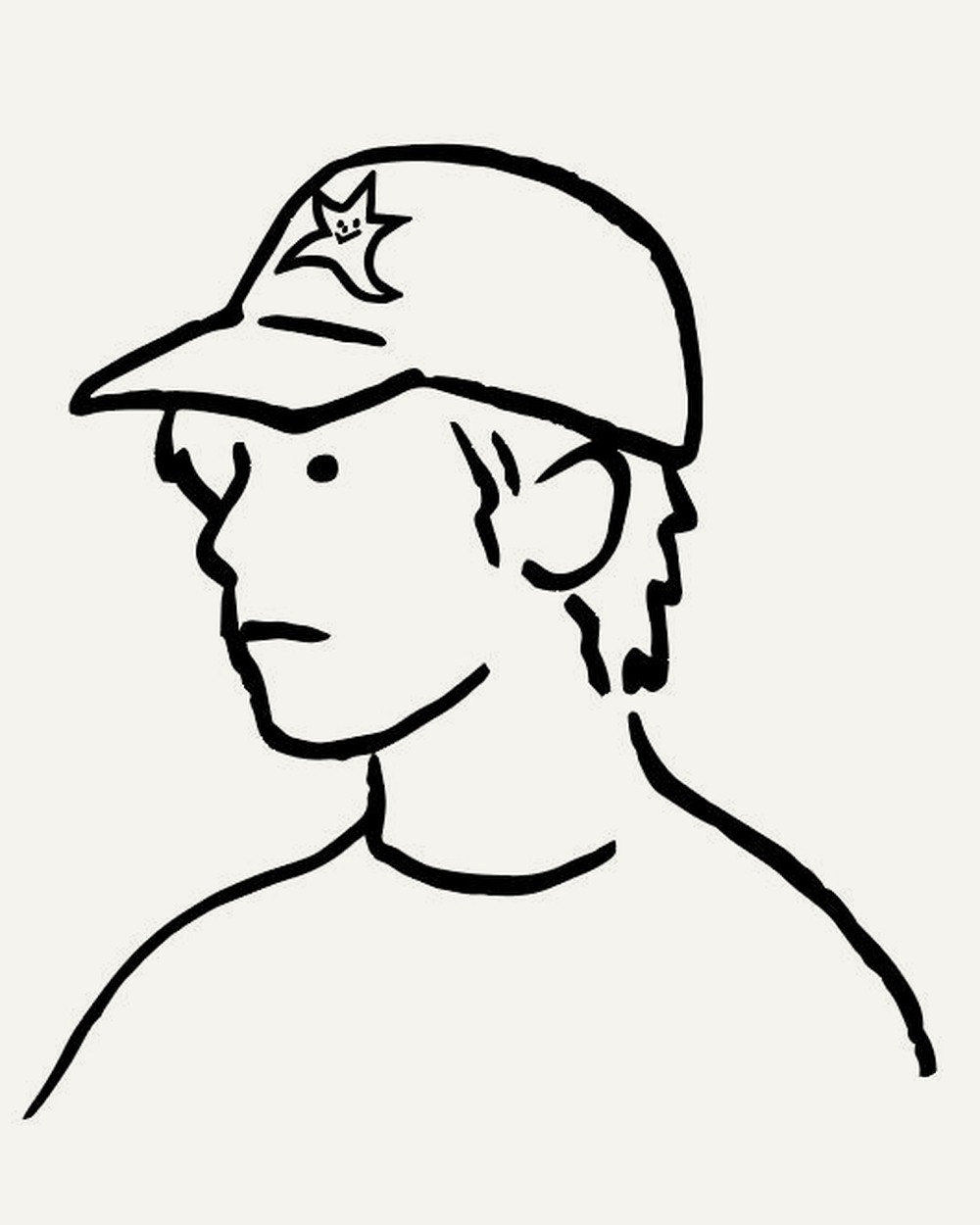 Line drawing portrait of Horse Lin wearing a cap with a star